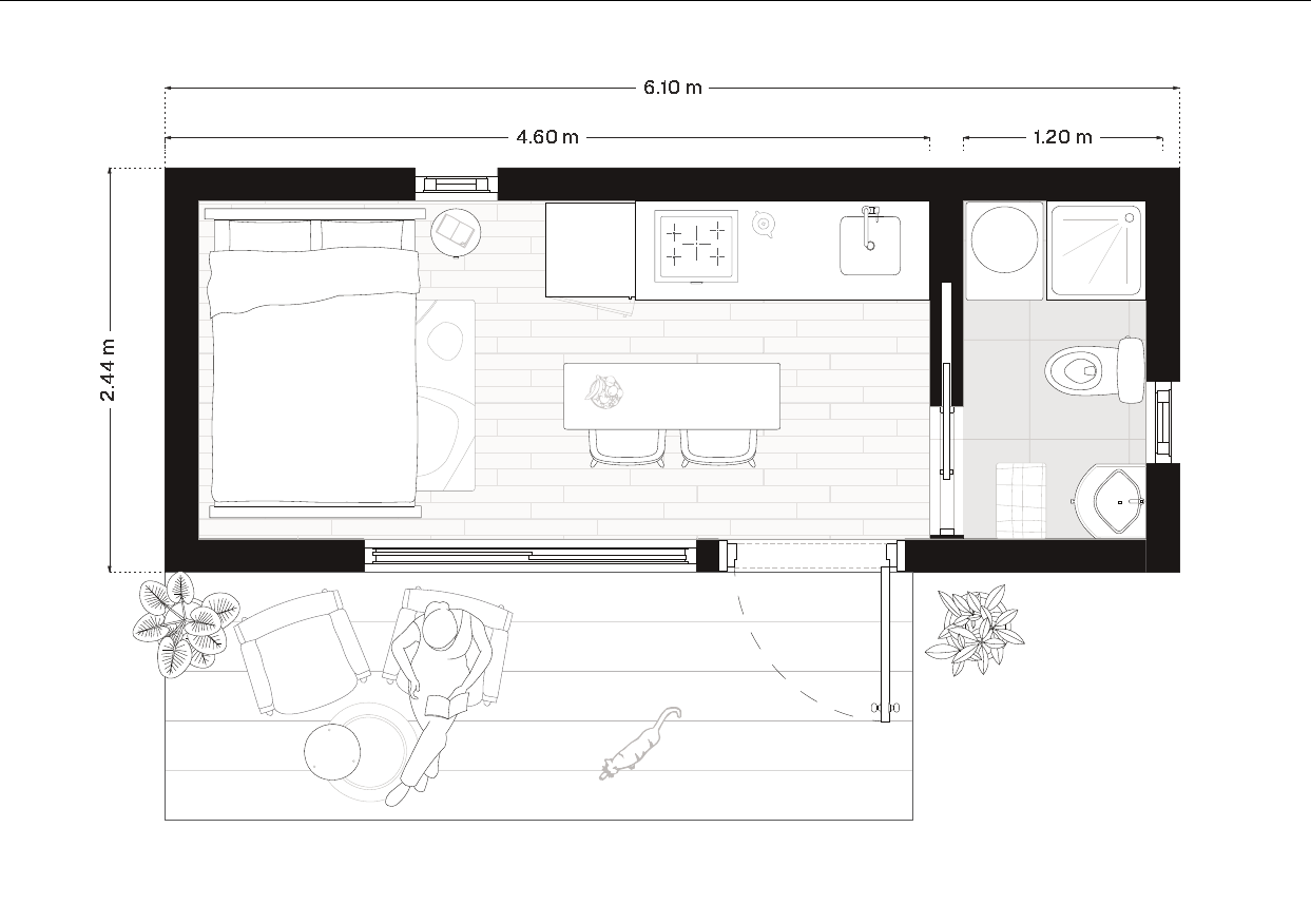Modelo 15 m² — Plano de distribución